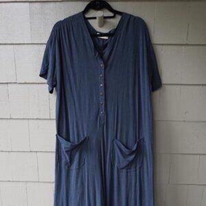 Natural Life Jenna Jumpsuit Oversized Blue Linen Blend Wide Leg- Tag S/M fits L